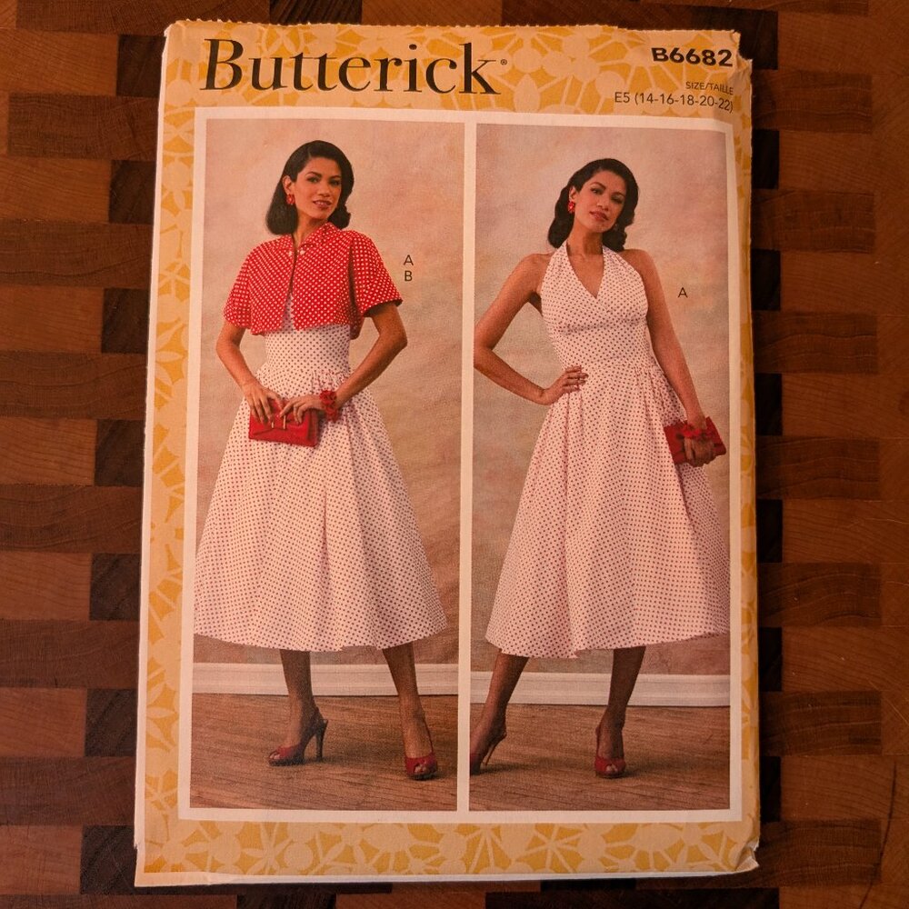 Butterick 6682 - Uncut - 1950s Vintage - Sizes 14-22 - Halter Dress and Bolero